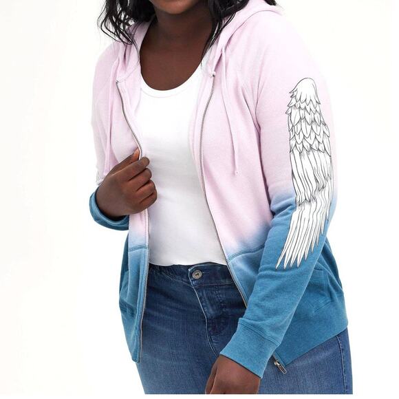 Torrid 3 (3X 22/24) Ombre Dip Dye Angel Wings Zip Up Fleece Hoodie Sweatshirt - Picture 2 of 5